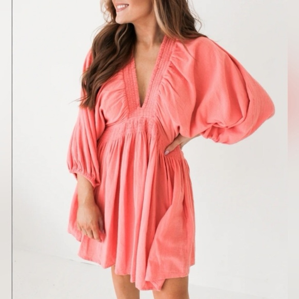 Coral V-Neck Women's Dress